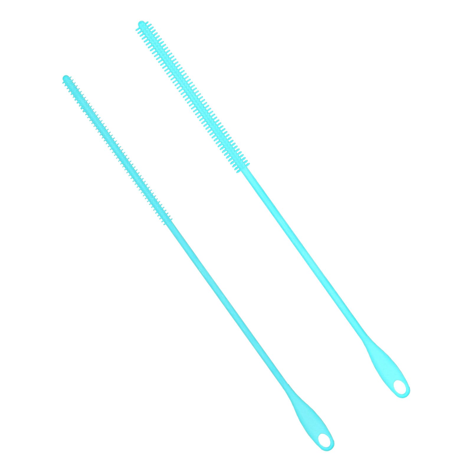 2pcs Silicone Straw Brushes, 6mm+8mm Extra Long Straw Cleaner Brush Reusable Hanging Straw Cleaning Brush Bendable Crevice Brush Pipe Cleaners for Glass Metal Straw (Blue)