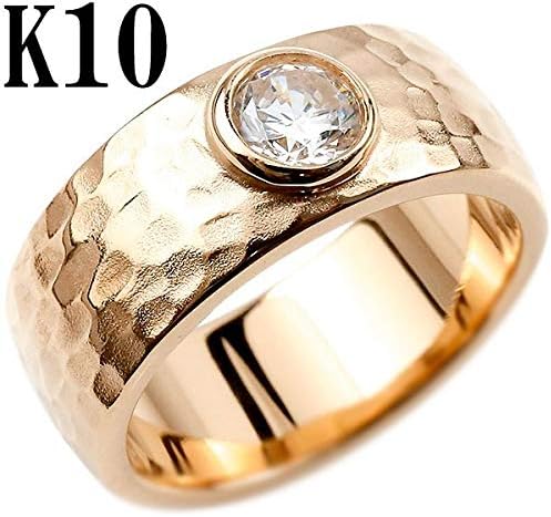 Amazon 10金 メンズ ダイヤモンド リング 指輪 幅広 8ミリ幅 ピンクゴールド ダイヤモンド 0 5ct ピンキーリング ストレート 槌目 槌打ち ロック仕上げ 18 リング 通販