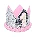 Maticr Sparkled First 1st Birthday Crown Baby Girl Princess Headband Party Supplies for Cake Smash (Silver & Pink)