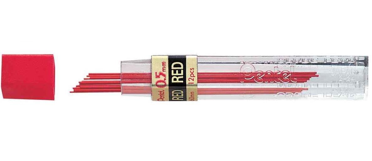 Pentel 0.5mm Coloured Pencil Leads - Red (Tube of 12)