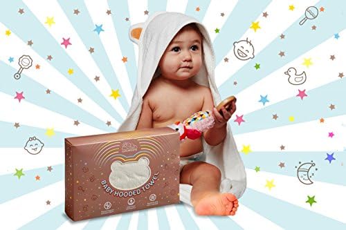 Baby Hooded Bath Towel – 100% Bamboo Terry – For Boys and Girls – White – With Cute Bear Ears – Luxuriously Soft – Eco-Friendly and Sustainable – In Gift Box With Card