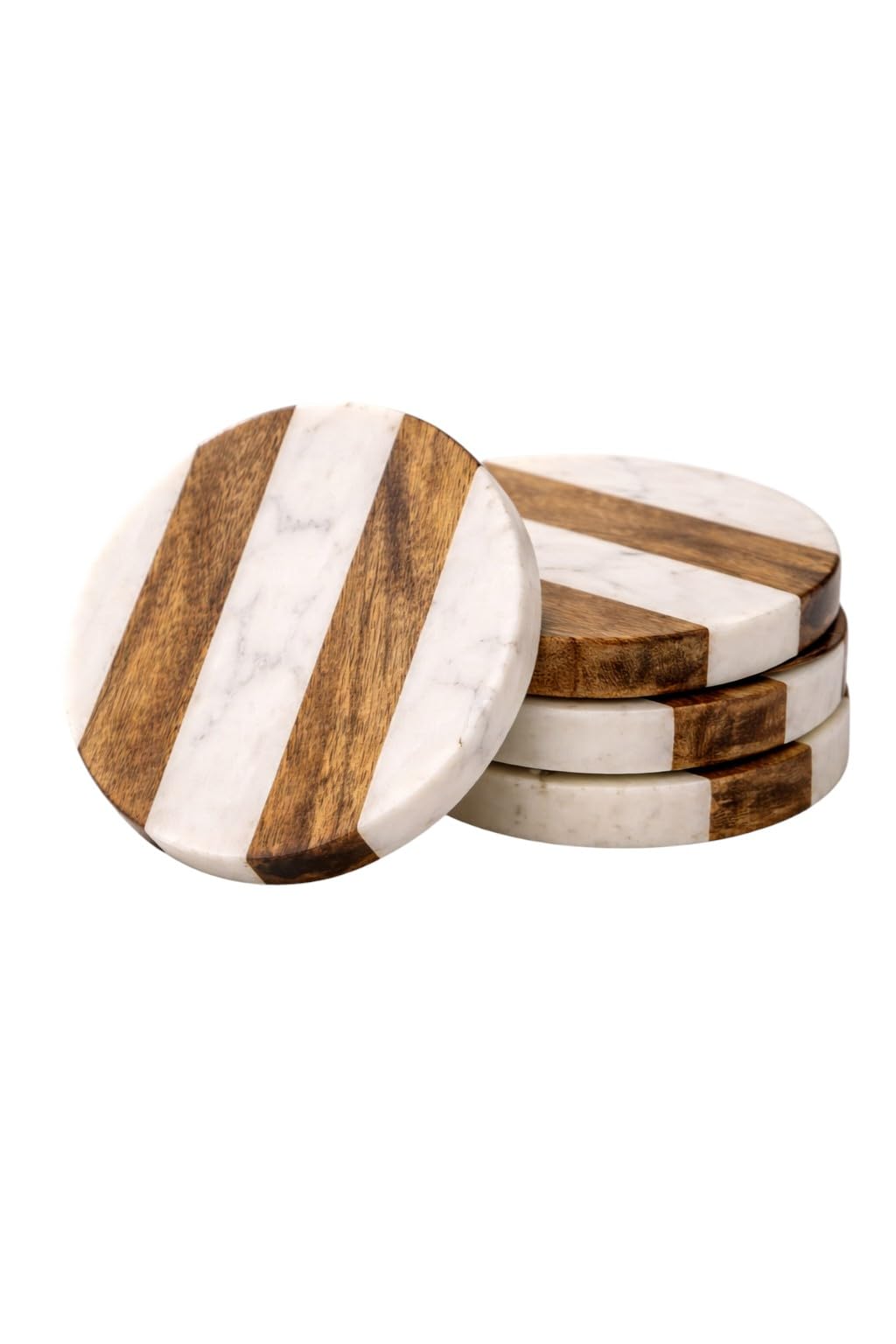 ARTISTIC INDIA Luxurious Atelier Marble and Wood Set of 4 Coasters, 4 x 4 inches for Drinks, Hot/Cold,Coffee Mugs, Beer Cans,Bar Glasses. Tea Table/Bar Coasters