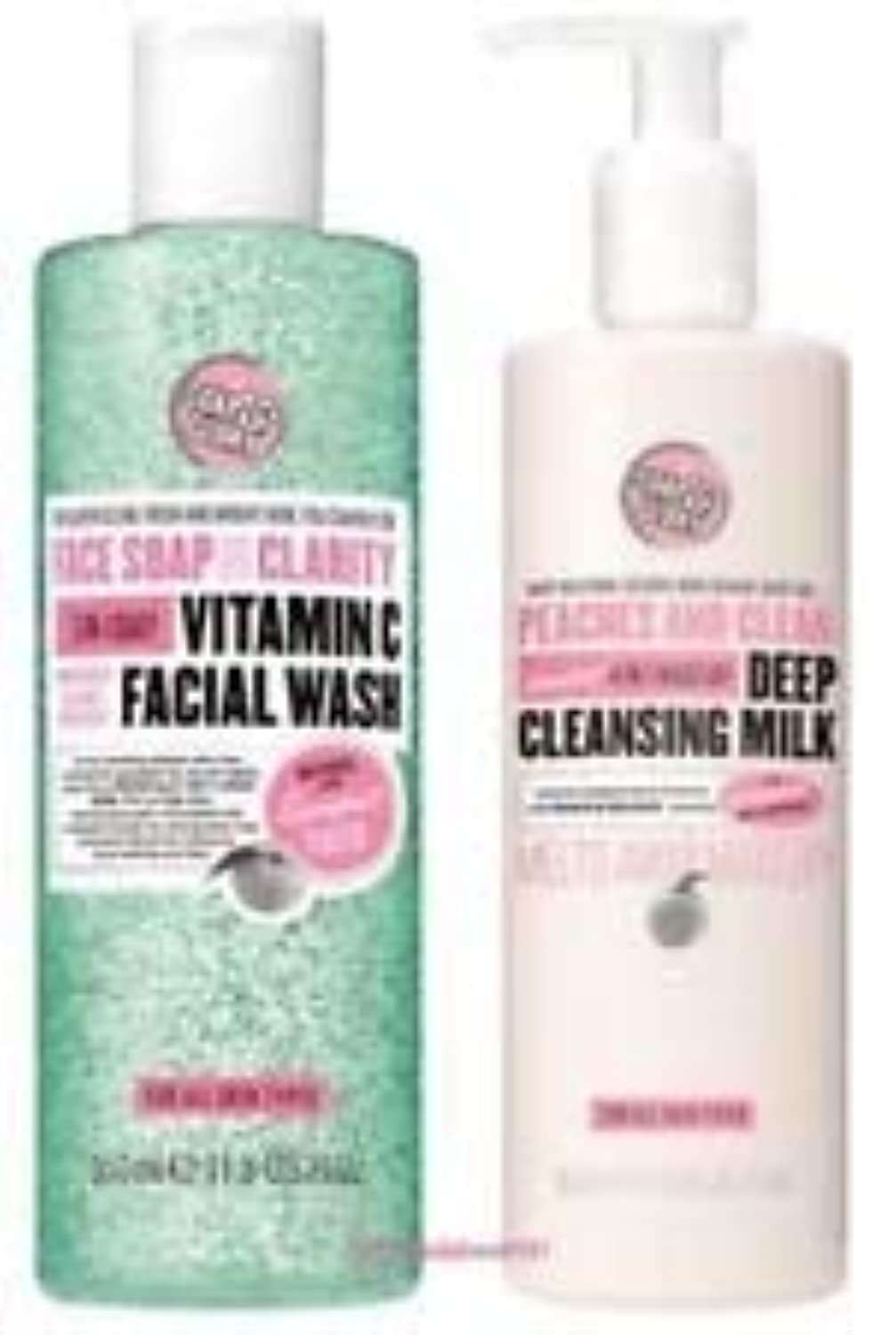 (2 PACK) Soap & Glory Face Soap & Clarity 3-in-1 Daily Detox Vitamin C Facial Wash x 350ml & Soap & Glory Peaches & Clean 4-in-1 Wash-Off Deep Cleansing Milk x 350ml