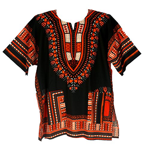 Vipada Handmade's Traditional Dashiki Shirt for men and women Black and Orange L