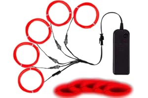 MaxLax Bright Red EL Wire, Noise Reduction Neon Lights Wire 5 in 1 Meter, Electroluminescent Wire for Halloween, Christmas Party, DIY Decoration…