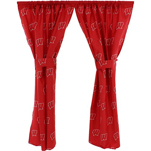 College Covers Wisconsin Badgers 63" Curtain Panels Set with Tiebacks 42" x 63" Team Colors