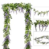 DearHouse 4Pcs 6.6Ft/Piece Artificial Flowers Silk Wisteria Garland Artificial Wisteria Vine Rattan Silk Hanging Flower for Home Garden Outdoor Ceremony Wedding Arch Floral Decor(Light Purple)