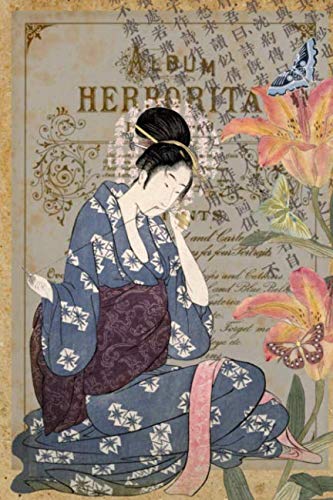 Dot Grid Journal - Vintage Japanese Art Collage - Woman Sewing: Layered Flowers, Butterflies & Japan by Spring Hill Stationery