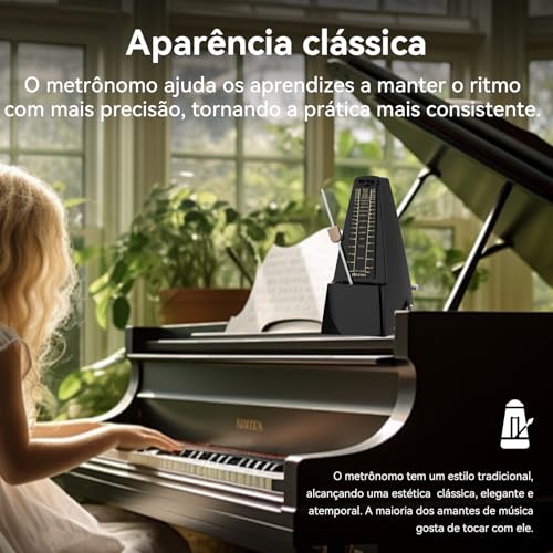Metrônomo mecânico, Núcleo mecânico de cobre formato clássico batida precisa, vários modos de batida, adequado para piano guitarra bateria violino bateria saxofone preto Cabelo liso São Paulo Brasil