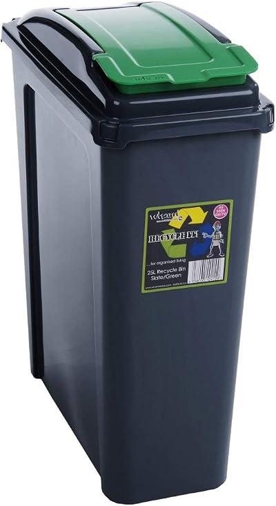 Wham Recycling Bin Slim Kitchen Trash Can Rubbish Dustbin 25L Green Lid