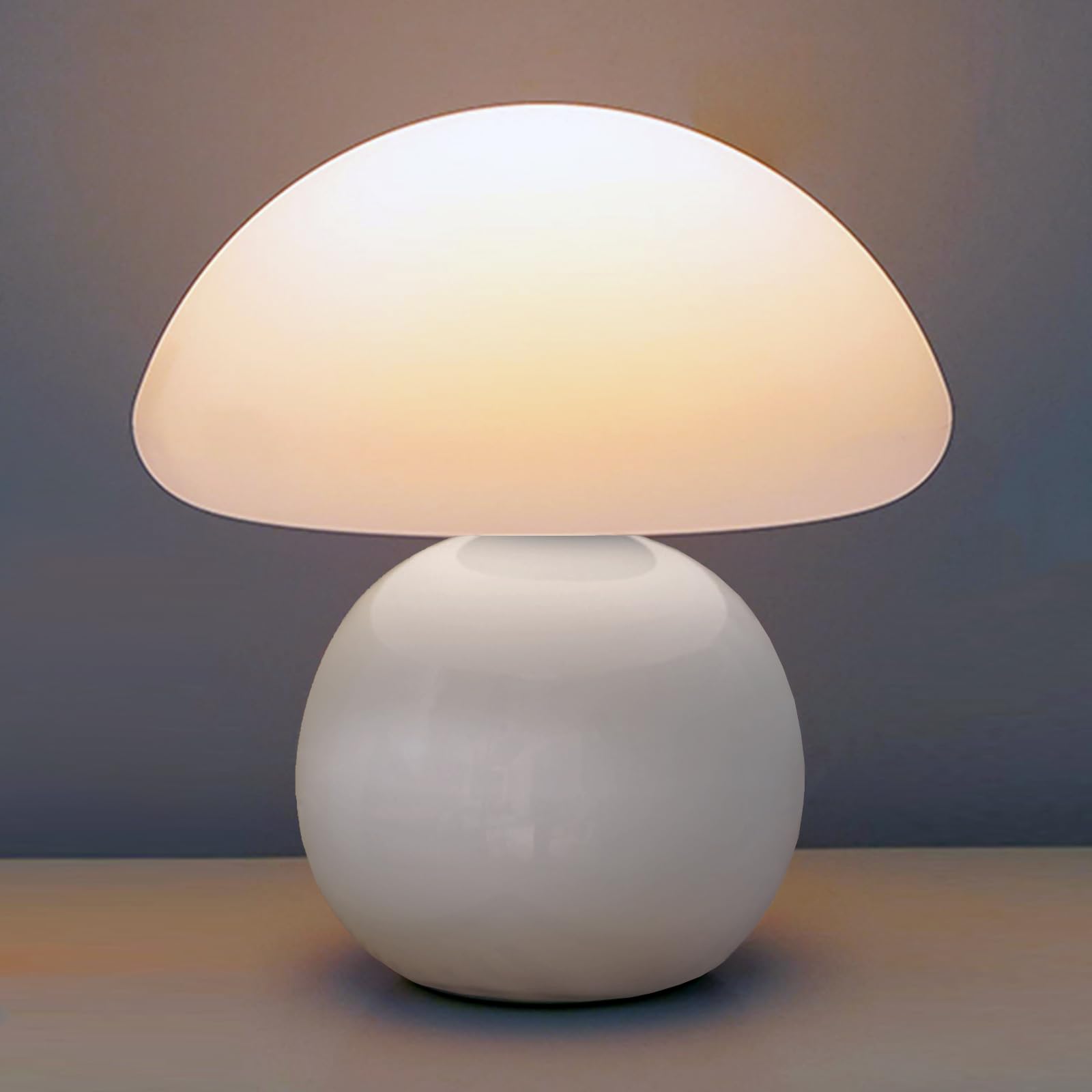 Photo 1 of kvppvt Cute Small Mushroom Lamp, PE Lampshade, Ceramic Spherical Base, Adjustable Light Color and Brightness, Safe USB Powered, Energy-Saving LED Mushroom Light for Bedroom Living Room (White)