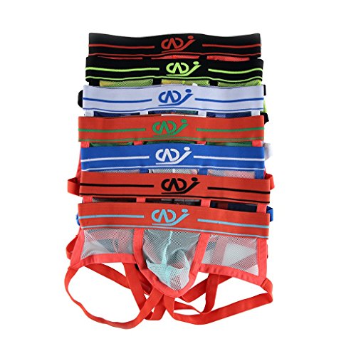 SILKWORLD Men's Underwear Mesh Supporter Jock Strap Boxer Brief Pack Of 7 US M Asian Tag L