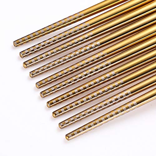 Chopsticks Reusable 5 Pairs with Travel Bag Metal Chopsticks Dishwasher Safe Stainless Steel Colorful Chopsticks Set 21cm Long for Eating (Gold) - Thumbnail 3