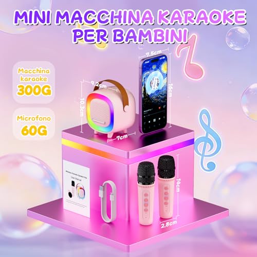 BNEHHOV Karaoke for Children, Mini Bluetooth Speaker with 2 Wireless Karaoke Microphones, Sing You Karaoke with LED Light and Voice Changing, Microphone Karaoke Games Girl Gift Games 3-12 Years