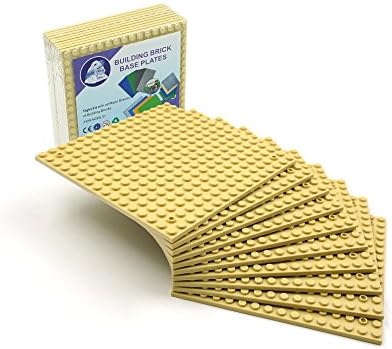 Nicolababe Building Brick Baseplates - 5" x 5" or 16 x 16 Studs (10-Pack) Stackable Base Plates with 1 Set of Door &amp; Window Blocks - Compatible with All Major Brick Sets (Sand)
