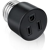 3 Prong Light Socket to Outlet Adapter, E26/E27 Screw in Light Bulb to Plug Adapter, Polarized Light Socket Converter for Porch Light, Garage Light, Camera and Light Strings(1, Black)