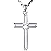 Lattd Cross Necklace for Men 925 Sterling Silver Cross Pendant Christian Jewelry Gifts, w/Stainless Steel Chain 22”+2”