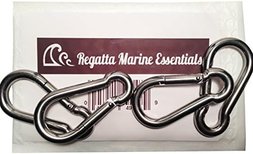Spring Clip Marine Grade Stainless Steel Snap Hook Pack of 4 by Regatta Marine Essentials (Length: 3-1/8 Inch, Diameter: 5/16 Inch, Opening: 7/16 Inch, Eyelet: 1/2 Inch)