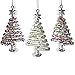 Glittered Christmas Tree Ornaments - Set of 3 - Spun Glass Xmas Trees with Stars & Snowflake Glitter