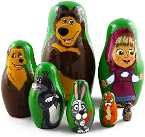 Russian Matryoshka Masha and Bear Wooden Nesting Dolls Baby TV Movie Gifts, Toys for Kids Online Sale, 7pc