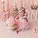 2Bunnies Girl Beaded Peony Lace Back A-Line Tiered Tutu Tulle Flower Girl Dress (Pink Sleeveless Short, 4T)