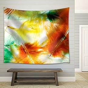Colorful Feathers - Fabric Wall Tapestry Home Decor - 51x60 inches
