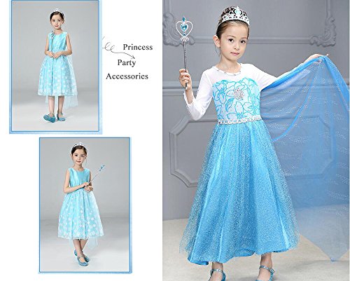 Princess Elsa Dress up Party Accessories Blue Favors 4 Pcs Gifts Set - Gloves Tiara Wig and Wand