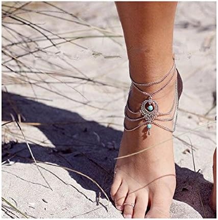Womens Tassel Anklet Chain FunFunman Beach Barefoot Sandal Foot Turquoise Jewelry