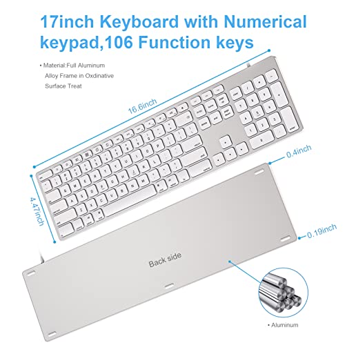 Aluminum USB Wired Keyboard with Numeric Keypad for Apple Mac Pro, Mini