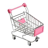 MagicW Mini Shopping Cart Trolley for Desktop Decoration Ornament Toys Novelty Mini Toy Shopping Cart - Pen/Pencil/PostIt Holder Desk Accessory Pink