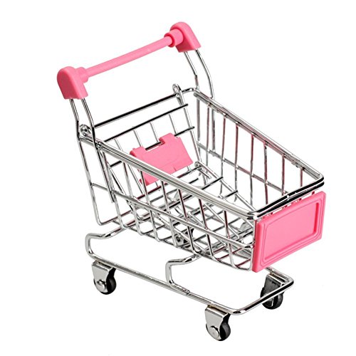 MagicW Mini Shopping Cart Trolley for Desktop Decoration Ornament Toys Novelty Mini Toy Shopping Cart - Pen/Pencil/PostIt Holder Desk Accessory Pink
