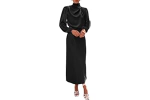 BTFBM Womens Mock Neck Satin Dress Summer Fall 2025 Long Sleeve Lightweight Formal Wedding Party Maxi Cocktail Dresses