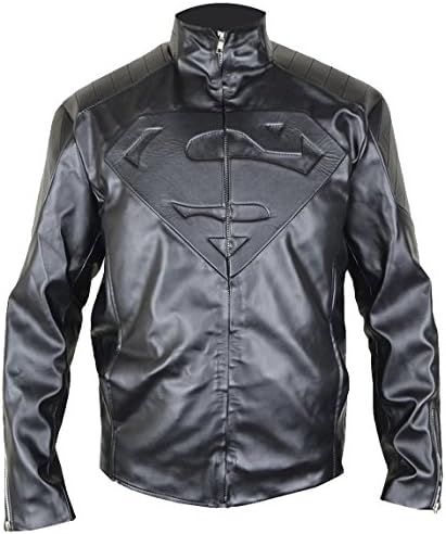 MSHC Black Superman Jacket Fitted Super Hero Smallville Leather Jacket (4XL)