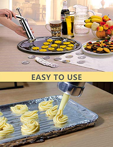 Shule Cookie Press Gun Kit for DIY Biscuit Maker and Decoration with 20 Stainless Steel Cookie discs and 4 nozzles,Silver