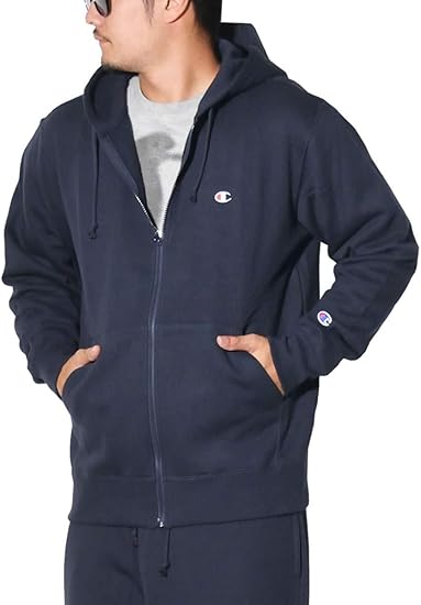 Amazon チャンピオン パーカー メンズ ジップアップパーカー 裏起毛 ベーシック ワンポイントロゴ ネイビー C3 Q106 L トレーナー パーカー 通販