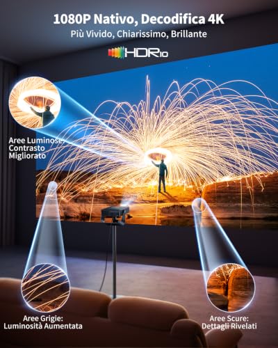 Portable Projector 【Smart TV & 1000+ Live Channels】Mini Projector 4K Smart TV Compatible with Netflix, 330° Rotation, Auto Focus WiFi Bluetooth, 1080P Native, Ceiling Projector Home/Camping