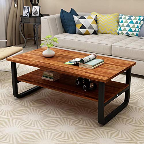 BEAMNOVA Coffee Table with Storage for Living Room End Table Rustic Vintage Iron and Wood Set Tea Table