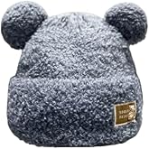 AALFA Women’s Cute Bear Ears Fuzzy Beanie, Winter Warm Knit Hat with Pom Poms, Soft Fluffy Cold Weather Cap for Girls & Women