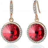 Austrian Crystal Halo Round Drop Dangle Earrings for Women 14K Gold Plated Hypoallergenic Jewelry