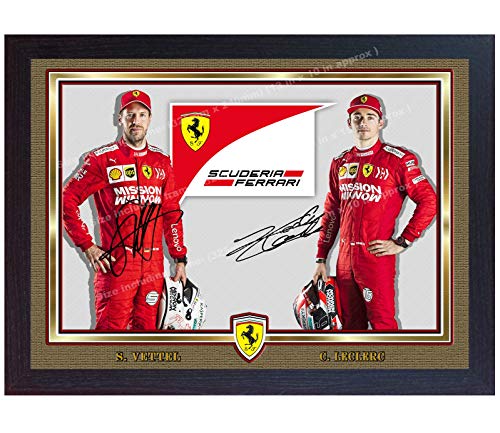 S&E DESING Sebastian Vettel Charles Leclerc Ferrari Signed Autographed Print Photo Poster Framed