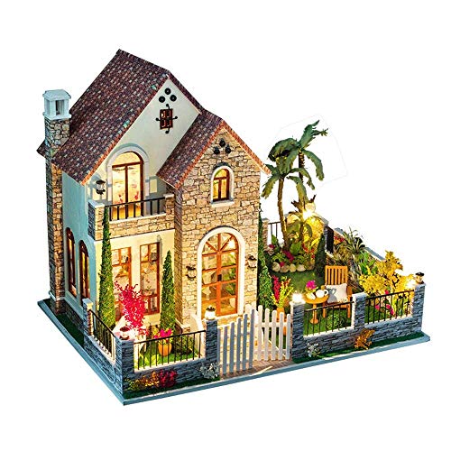 DIY Miniatur-Puppensatz, DIY Holzpuppenhaus Kunst Miniatur-Kit Romantisches Große Villa Modell mit Mobiliar…