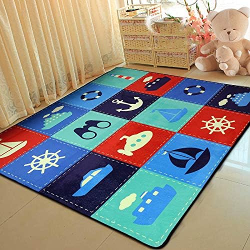 SUYUN Modern geometric vintage carpet floor mat wear-resistant multi-purpose long small large washableCartoon children's carpet nautical diary 100x150cm