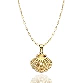 Ocean Beach Themed 14K Gold Necklace for Women - Seahorse Crab Dolphin Shell Pearl Pendant - Holiday Themed Jewelry Gifts for Women