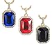 Cy trendy 3pcs 14K Gold Plated Hip Hop Men's Ruby Octagon Pendant Necklace - 3mm 24