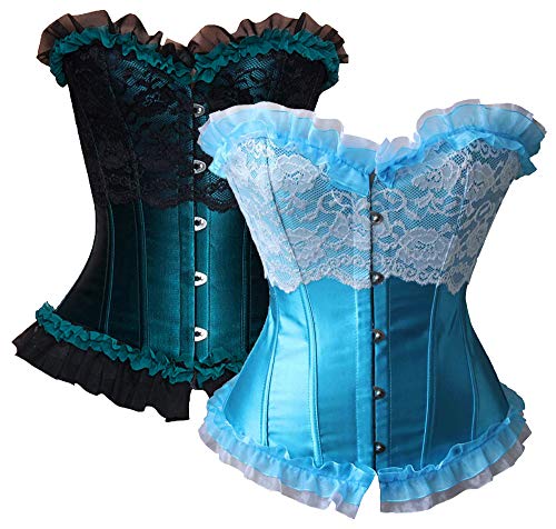 r-dessous Damen Vollbrust Corsage Korsett Bustier Mieder Korsage Petrol Gothic Top Dessous Übergrößen grün – Bild 3