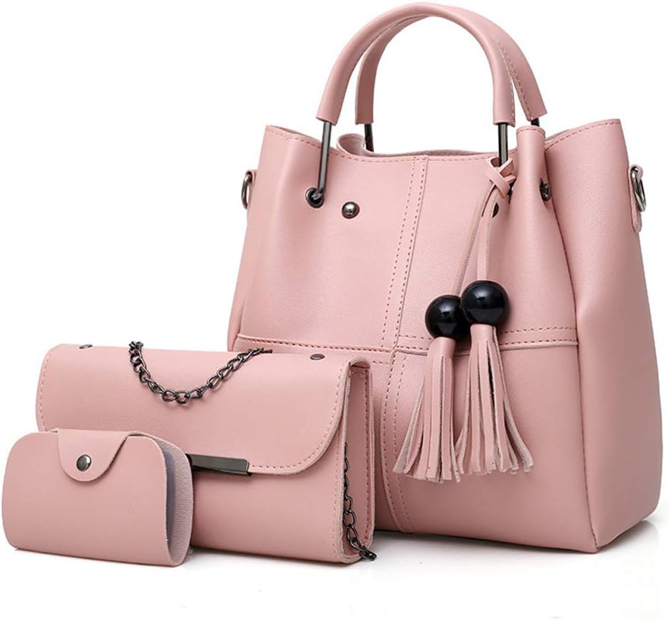 PU Leather Handbag+Shoulder Bag+Purse 3pcs Set Tote for Women with Zipper and Pockets (Pink1)