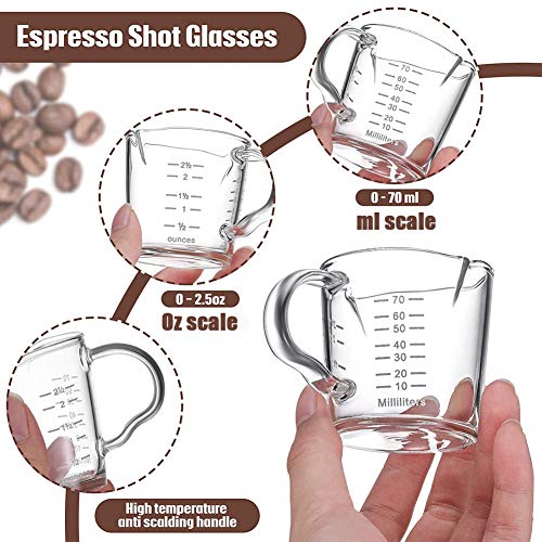 Espresso Measuring Glass Cup,70ml Mini Double Spouts Shot Glass Cup