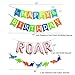 Dinosaur Birthday Decorations for Kids, Puchod Party Supplies Kit Colorful Felt Banner for Kids Rose Gold Foil Roar Banner Pack of 32 Latex Balloons