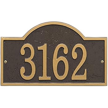 Whitehall Personalized Cast Metal Address Plaque - Custom House Number Sign - Arched Rectangle (12 x 7.25) Bronze w/Gold Numbers