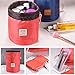 Foldable Round Bucket Style Travel Make-up Bag, Small Zipper Jewelry Purse, Clear PVC Pouch for Cosmetic Brush, Drawstring Closure Nylon Organizer Carrying Case Holder, Wash Toiletry Bag Coral Red